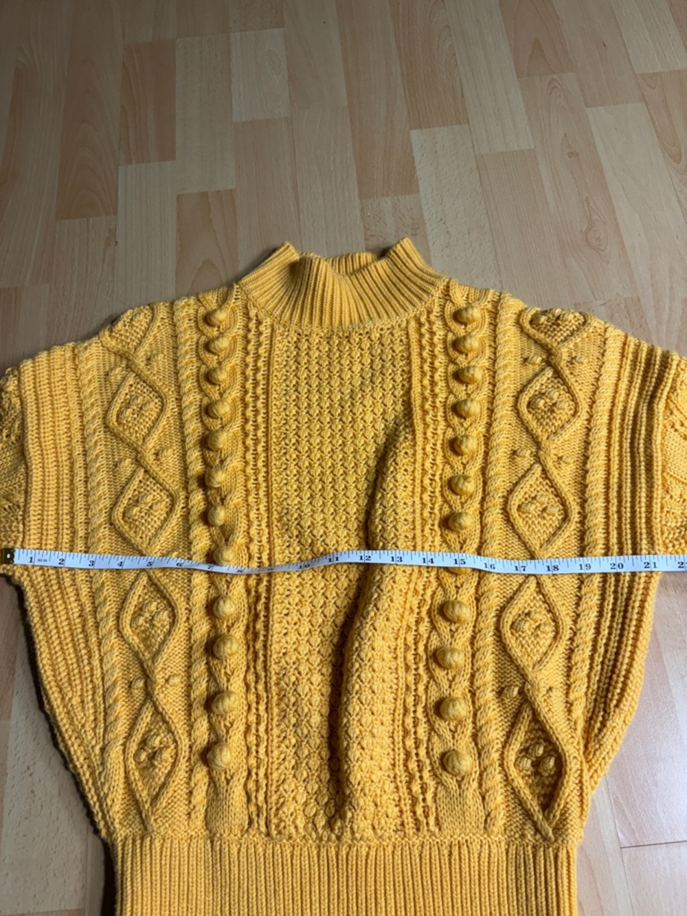 Sezane Amaury Cableknit Bobble Mustard Yellow High Neck Sweater Wool Blend - Picture 13 of 14